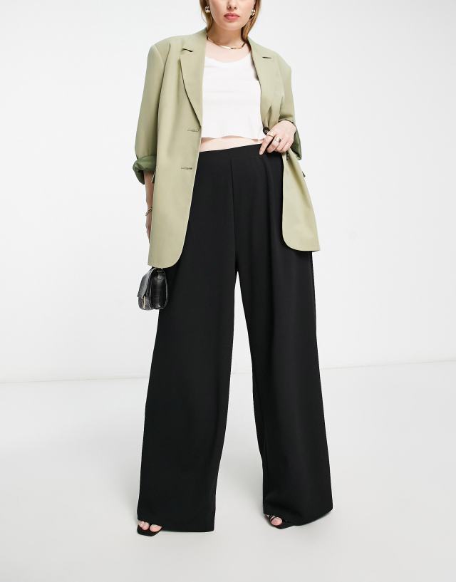 ASOS DESIGN Curve wide leg jersey suit pants in black