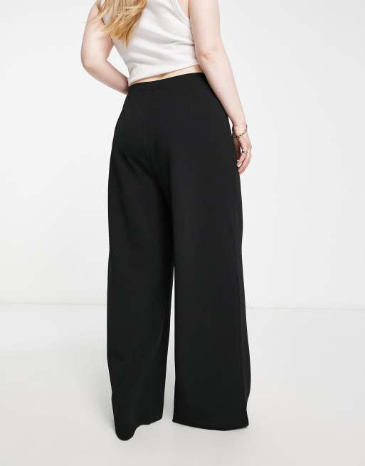 ASOS DESIGN Curve wide leg jersey suit pants in black