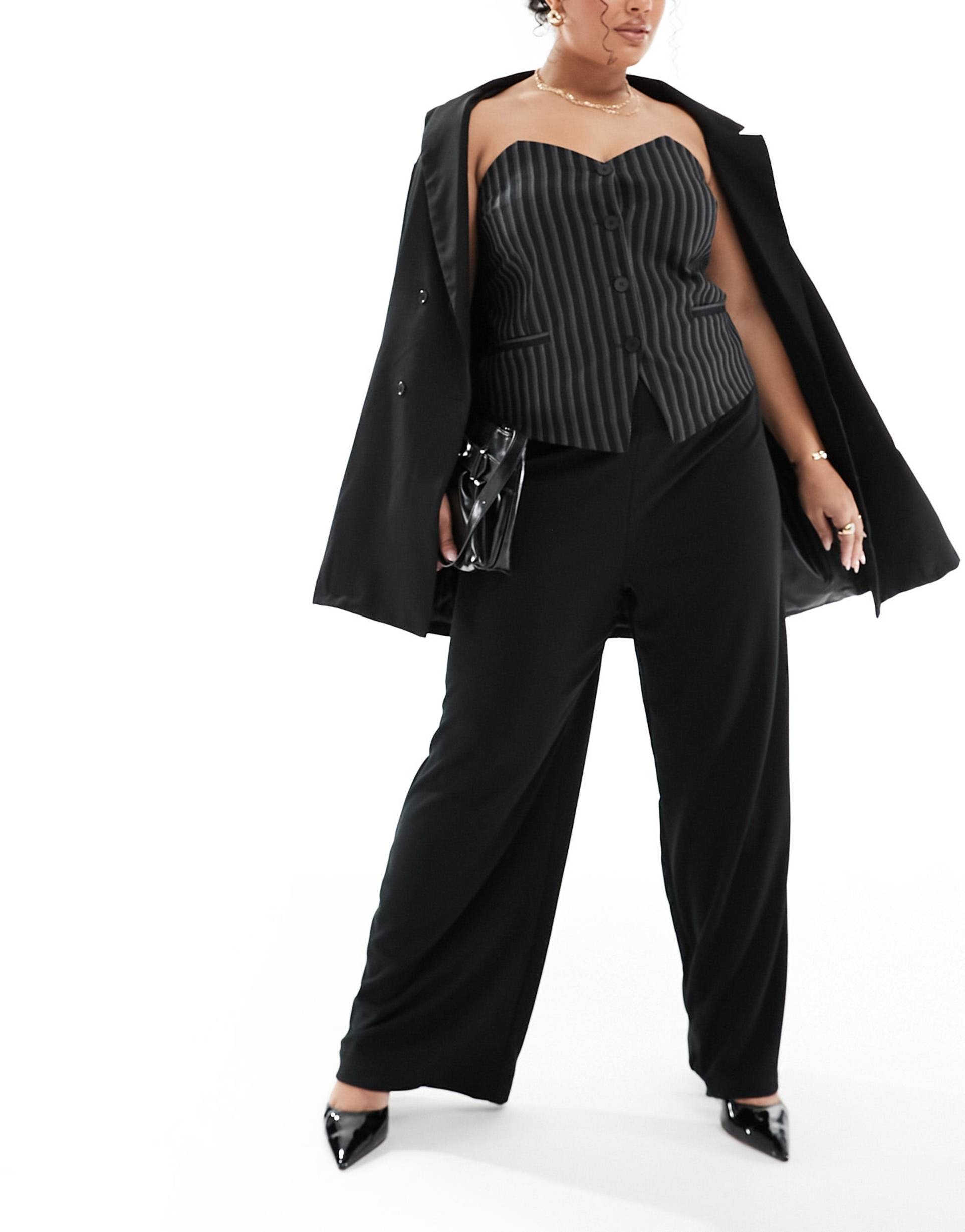 asos design curve wide leg jersey tailored pants in black