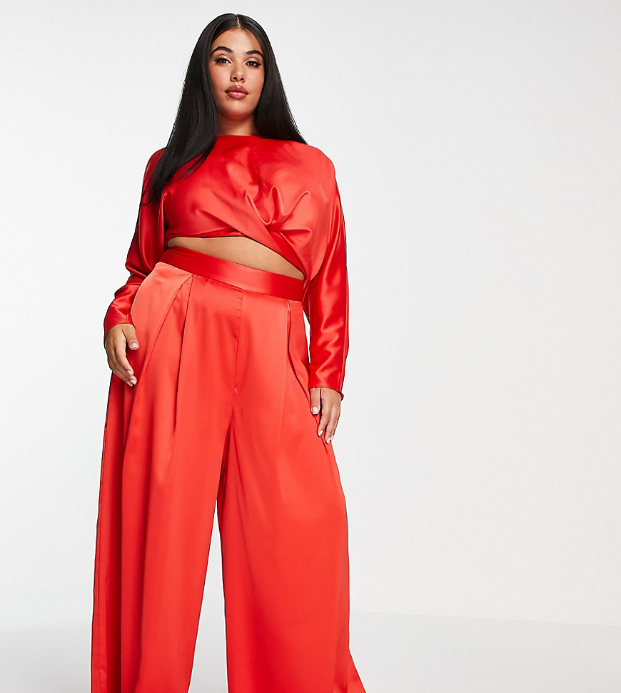 ASOS DESIGN Curve wide leg pant with pleat front in red - part of a set