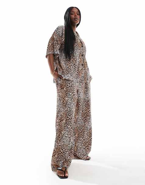 ASOS DESIGN Curve wide leg pants in animal print - part of a set - view 1