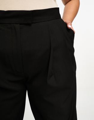 Curves Black Wide Leg Paperbag Trousers