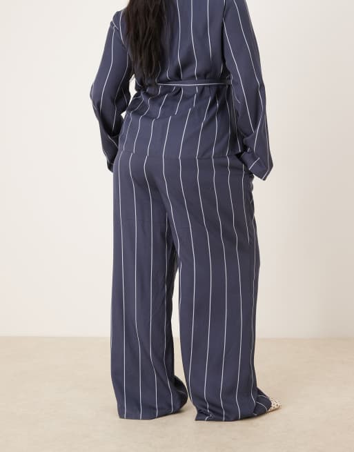 ASOS DESIGN Curve wide leg pants in blue stripes - part of a set, 4 of 4