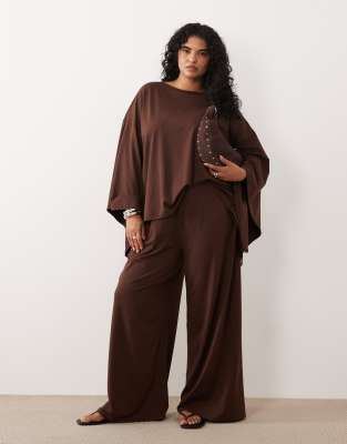 Asos Curve Asos Design Curve Wide Leg Pants In Brown