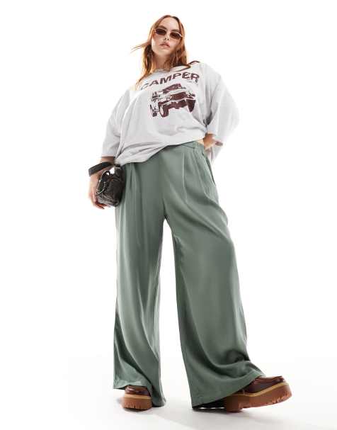 ASOS DESIGN Curve wide leg pants in dark green - view 1