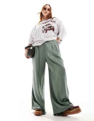 ASOS DESIGN Curve wide leg pants in dark green