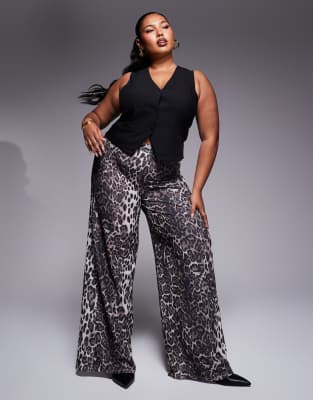 ASOS DESIGN Curve wide leg pants in leopard print-Multi