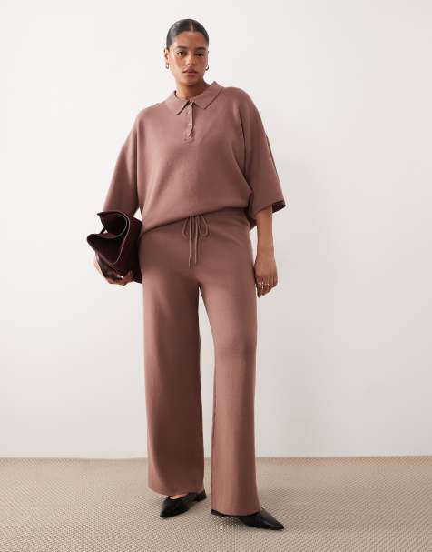 ASOS DESIGN Curve wide leg pants in nutmeg (part of a set) - view 1