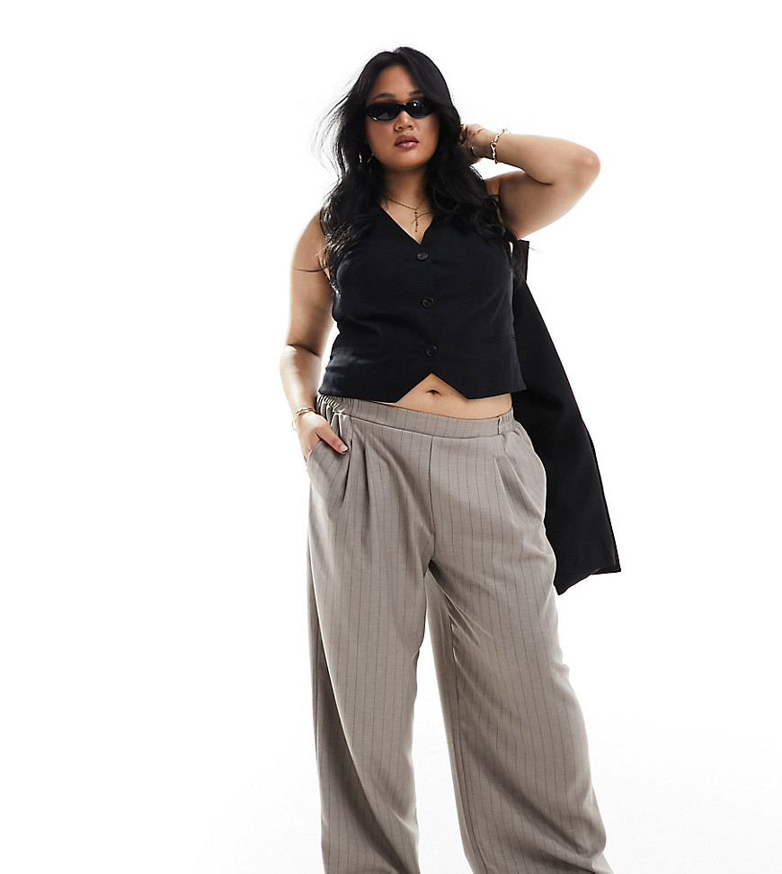 Curve wide leg pants in stone with black stripe-Multi