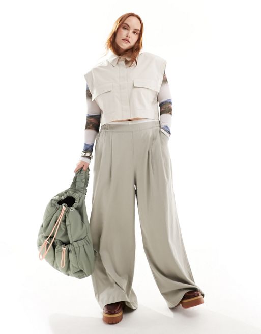 ASOS DESIGN Curve wide leg pants with boxer waist in gray | ASOS
