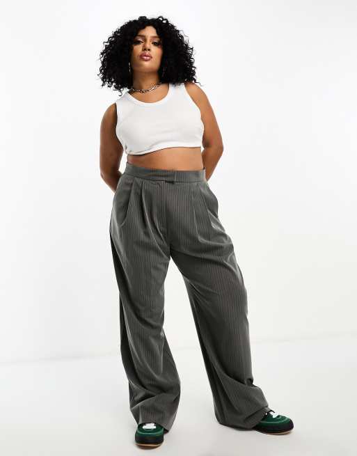 WOMEN'S PLEATED WIDE PANTS (STRIPE)