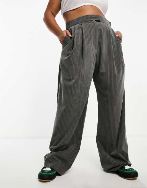 ASOS DESIGN cigarette pants with pleats in gray check