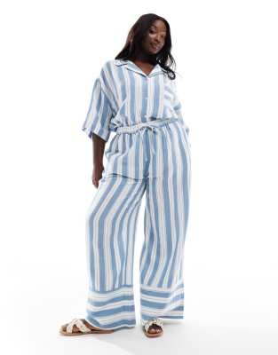 Asos Design Curve Wide Leg Pull On Trouser In Pyjama Stripe-Multi