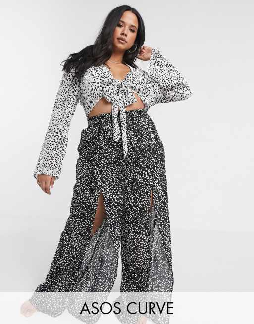 ASOS DESIGN curve tie front beach two-piece in mono polka dot , 2 of 2