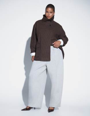 Asos Curve Asos Design Curve Wide Leg Sweatpants With Pleat Detail In Brown