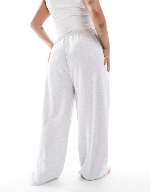 ASOS DESIGN Curve wide leg sweatpants with ripped knee in gray heather, 3 of 5