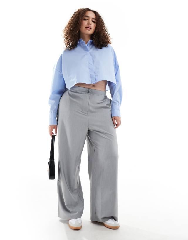 ASOS Curve - ASOS DESIGN Curve wide leg tailored dad trouser in grey