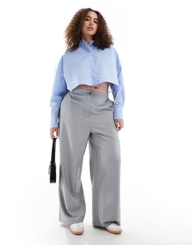 ASOS Curve -  ASOS DESIGN Curve wide leg tailored dad trouser in grey