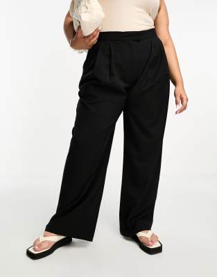 ASOS DESIGN Curve wide leg tailored pants in black