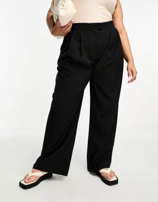 Asos Design Curve Wide Leg Tailored Trouser In Black