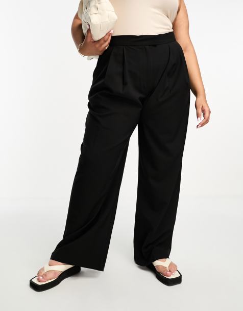 ASOS DESIGN Curve wide leg tailored trouser in black