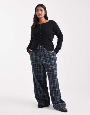 Asos Design Curve Wide Leg Tie Waist Pants In Blue
