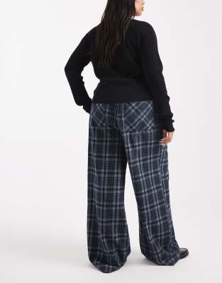 Asos Design Curve Wide Leg Tie Waist Pants In Blue