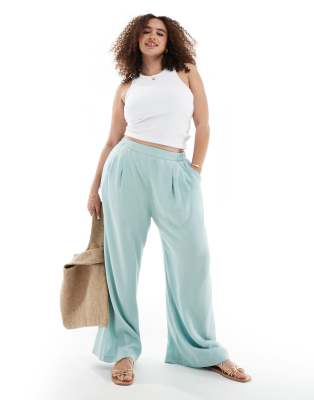 Asos Design Curve Wide Leg Trouser In Light Blue