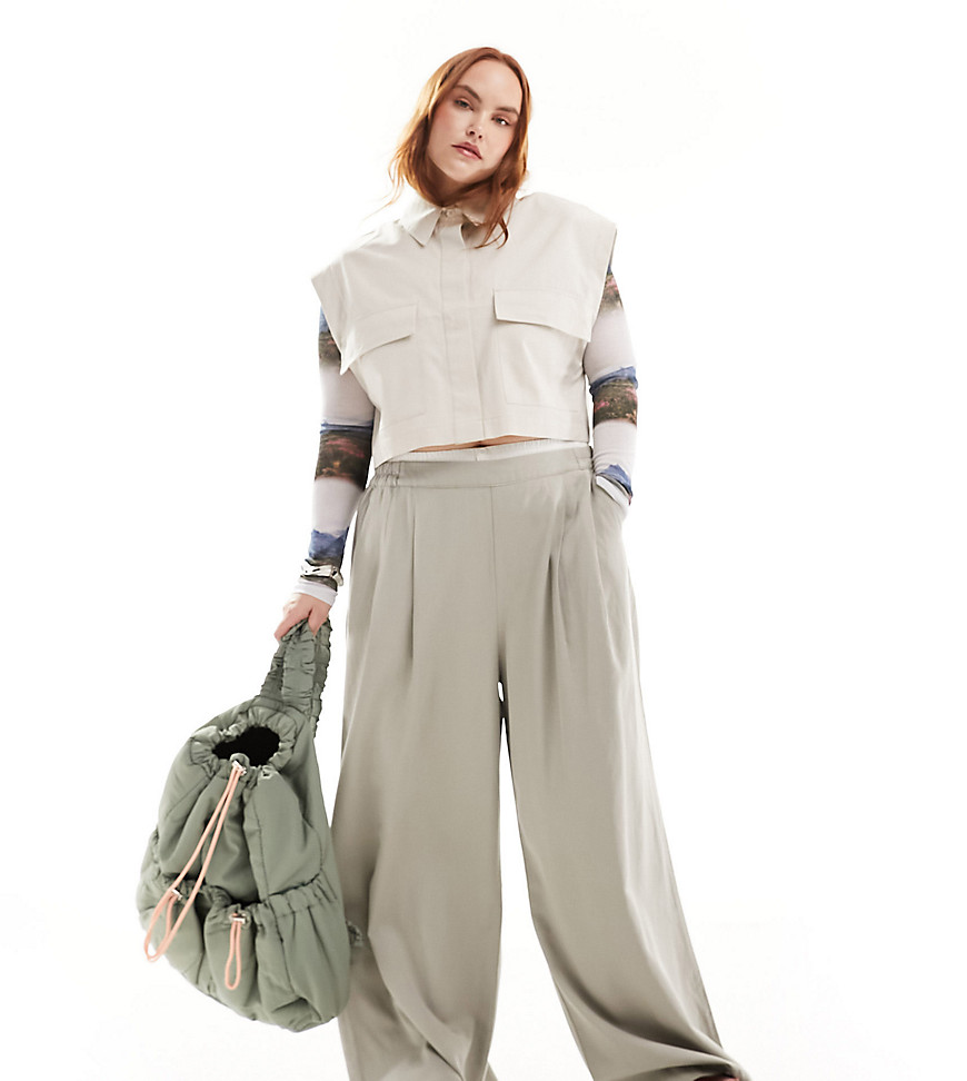 ASOS DESIGN Curve wide leg trouser with boxer waist in grey