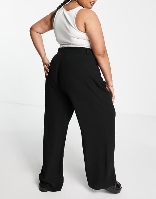 ASOS DESIGN Curve wide leg trouser with linen in black, 3 of 4