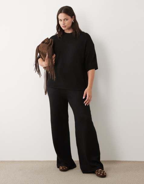 ASOS DESIGN Curve wide leg trouser with wool co-ord in black - view 1