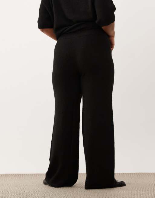 ASOS DESIGN Curve wide leg trouser with wool co-ord in black, 3 of 5