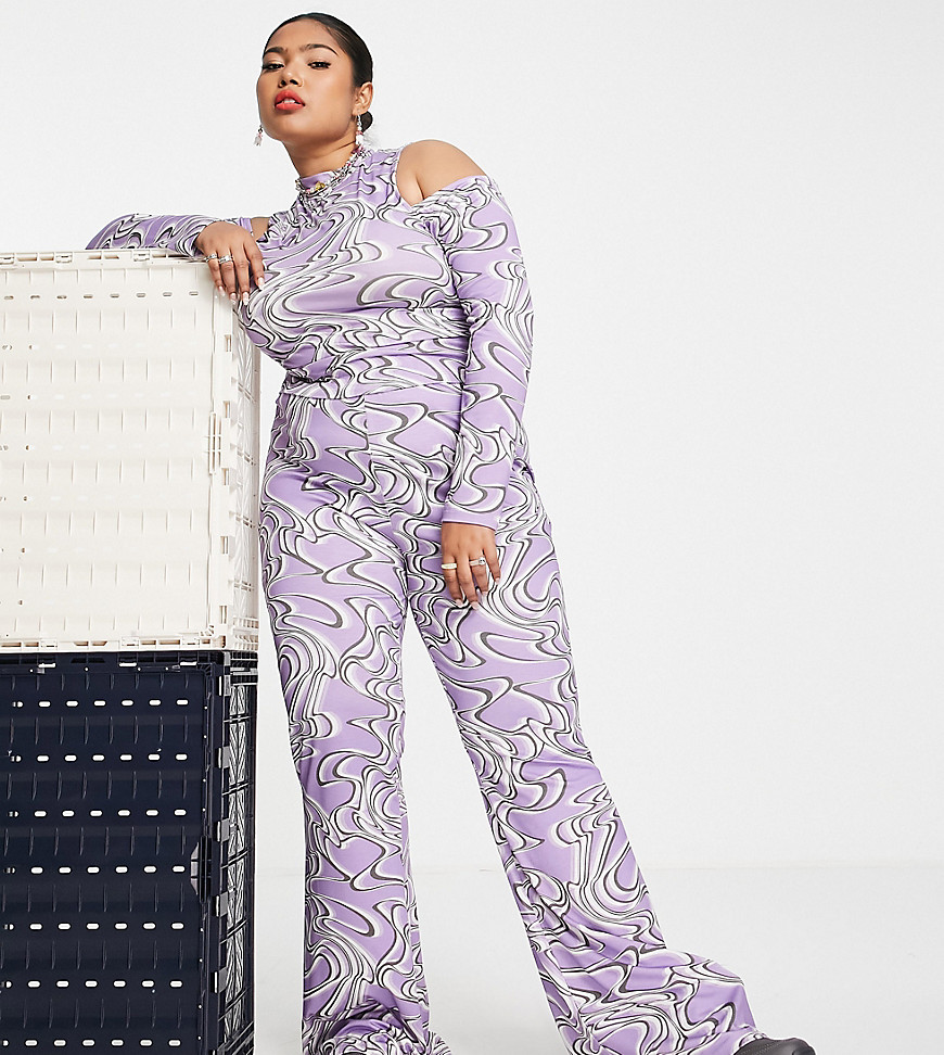 Plus-size trousers by ASOS DESIGN It%27s the print for us High rise Elasticated waist Wide leg