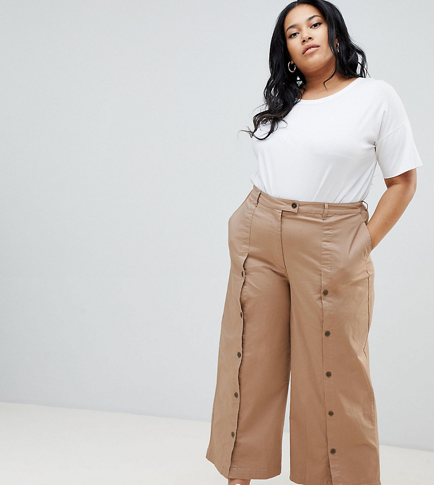 ASOS DESIGN Curve wide leg trousers with button front-Brown
