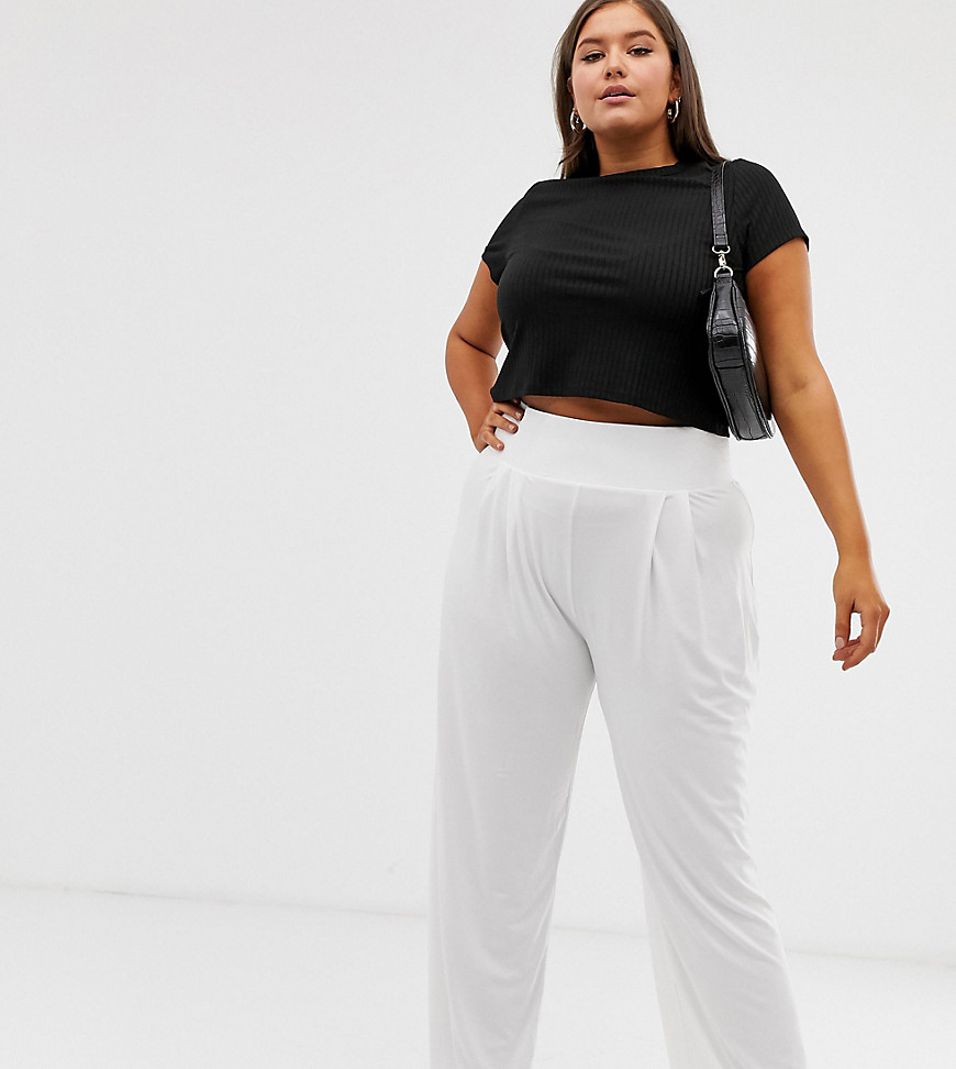 ASOS DESIGN Curve wide leg trousers with deep waistband-White