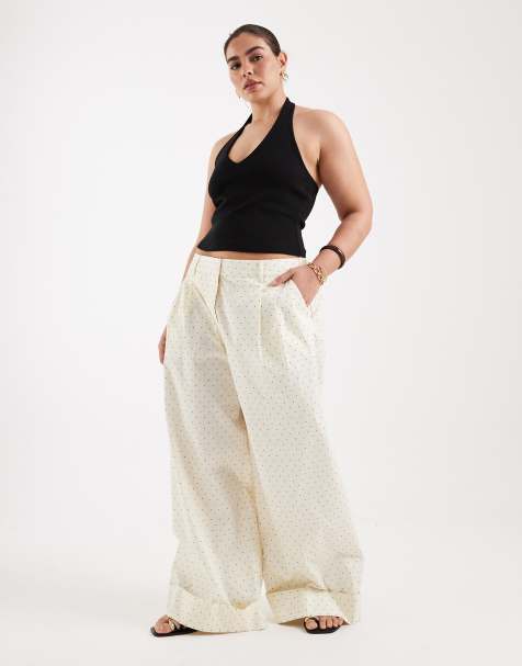 ASOS DESIGN Curve wide leg trousers with turn up co-ord in yellow polka dot - YELLOW - view 1