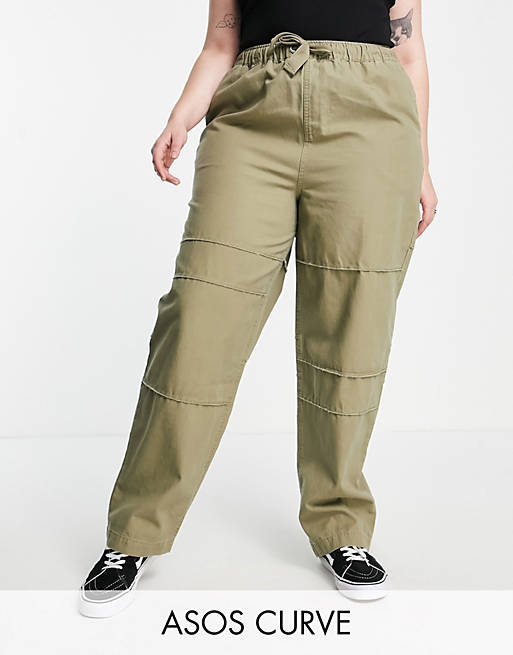 ASOS DESIGN Curve wide leg workwear cargo pants with seam detail in ...