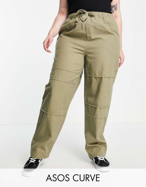 ASOS DESIGN Curve oversized cargo pants with multi pocket in khaki