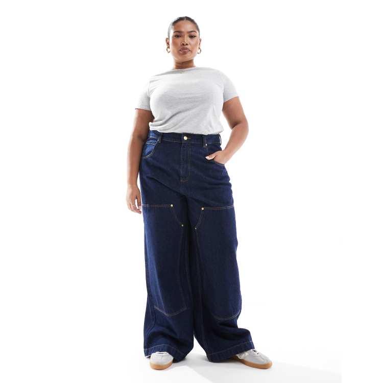ASOS DESIGN Curve wide leg workwear jeans in inky wash | ASOS