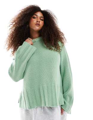 ASOS DESIGN Curve wide rib boxy jumper in sage-Green