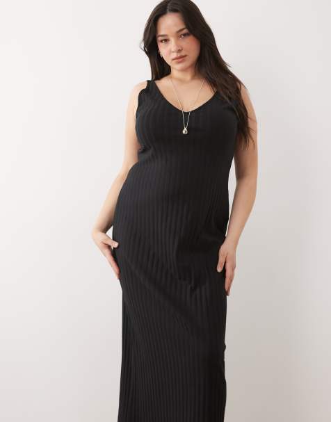 ASOS DESIGN Curve wide rib sleeveless V neck midi dress in black - view 1