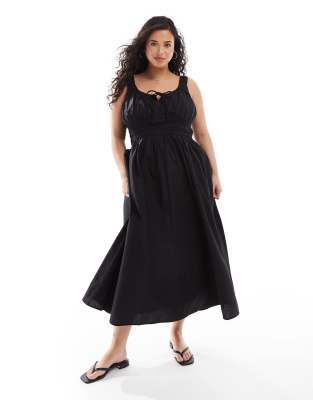 Asos Curve Asos Design Curve Wide Strap Channel Waist Midi Sundress In Black