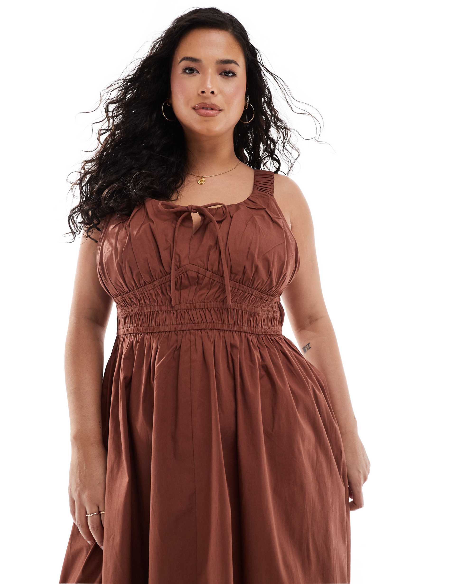 asos design curve wide strap channel waist midi sundress in chocolate