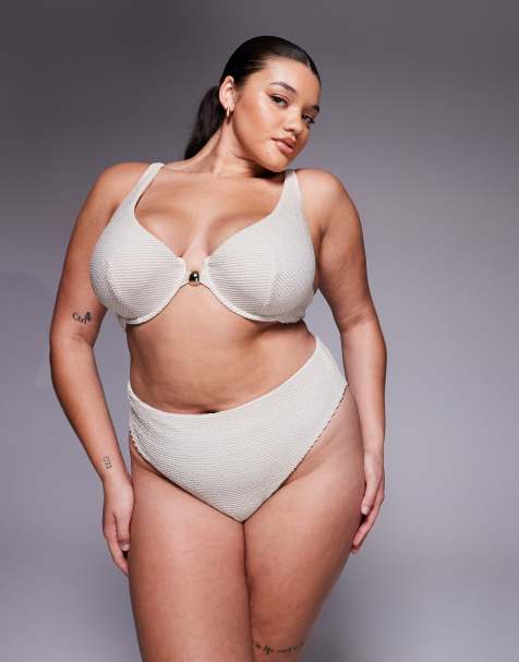 ASOS DESIGN Curve - Winter - Bikinitop metallisk cremehvidt krølstof - view 1