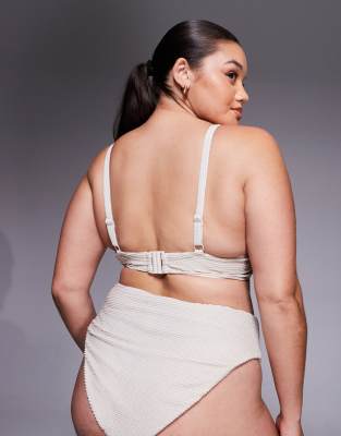 Asos Curve Asos Design Curve Winter Crinkle Marina Del Rey Underwire High Apex Bikini Top With Hardware In Neutral