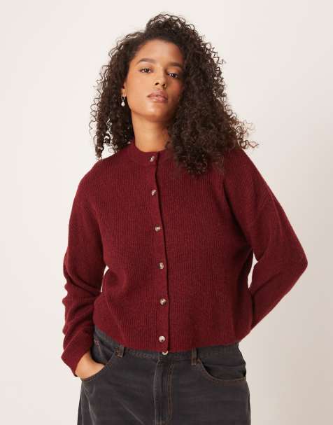 ASOS DESIGN Curve wool and alpaca relaxed cardigan in plum - view 1