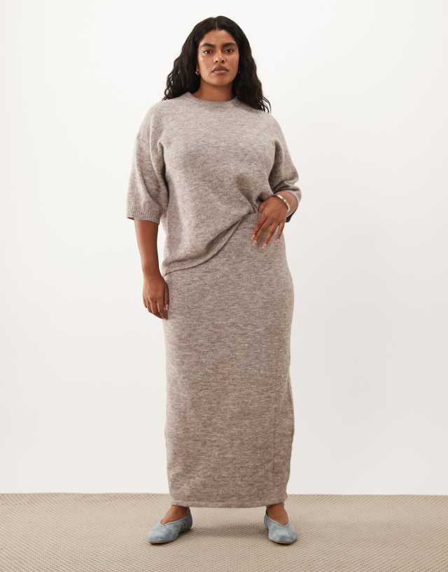 ASOS DESIGN Curve wool blend knit midaxi skirt in oatmeal - part