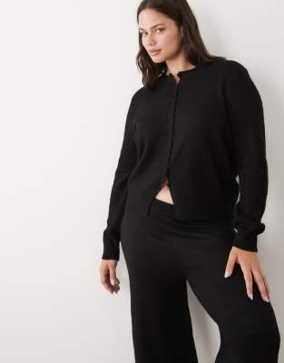 Asos Curve Asos Design Curve Wool Blend Neat Fit Cardigan In Black