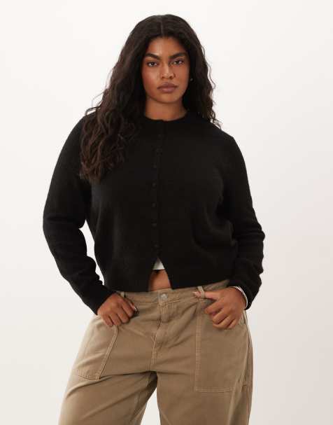 ASOS DESIGN Curve wool blend neat fit cardigan in black - view 1