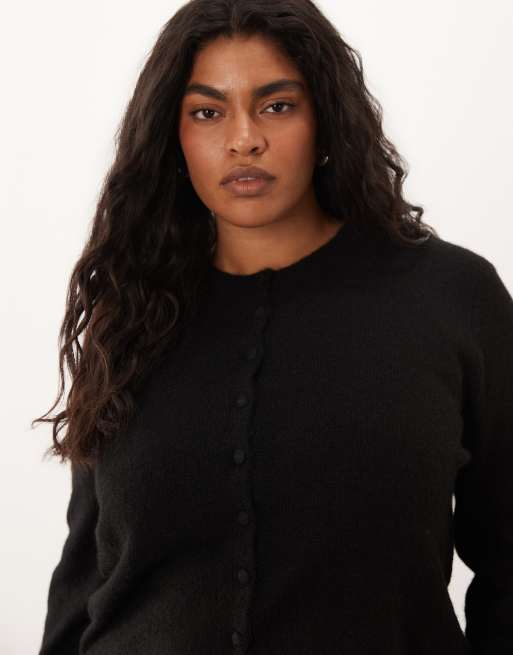 ASOS DESIGN Curve wool blend neat fit cardigan in black, 3 of 4